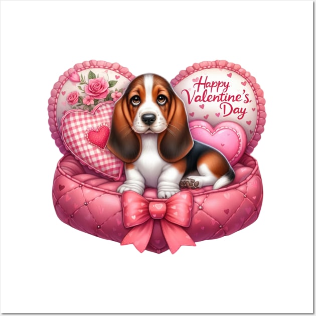 Valentine Basset Hound Dog in Bed Wall Art by Chromatic Fusion Studio